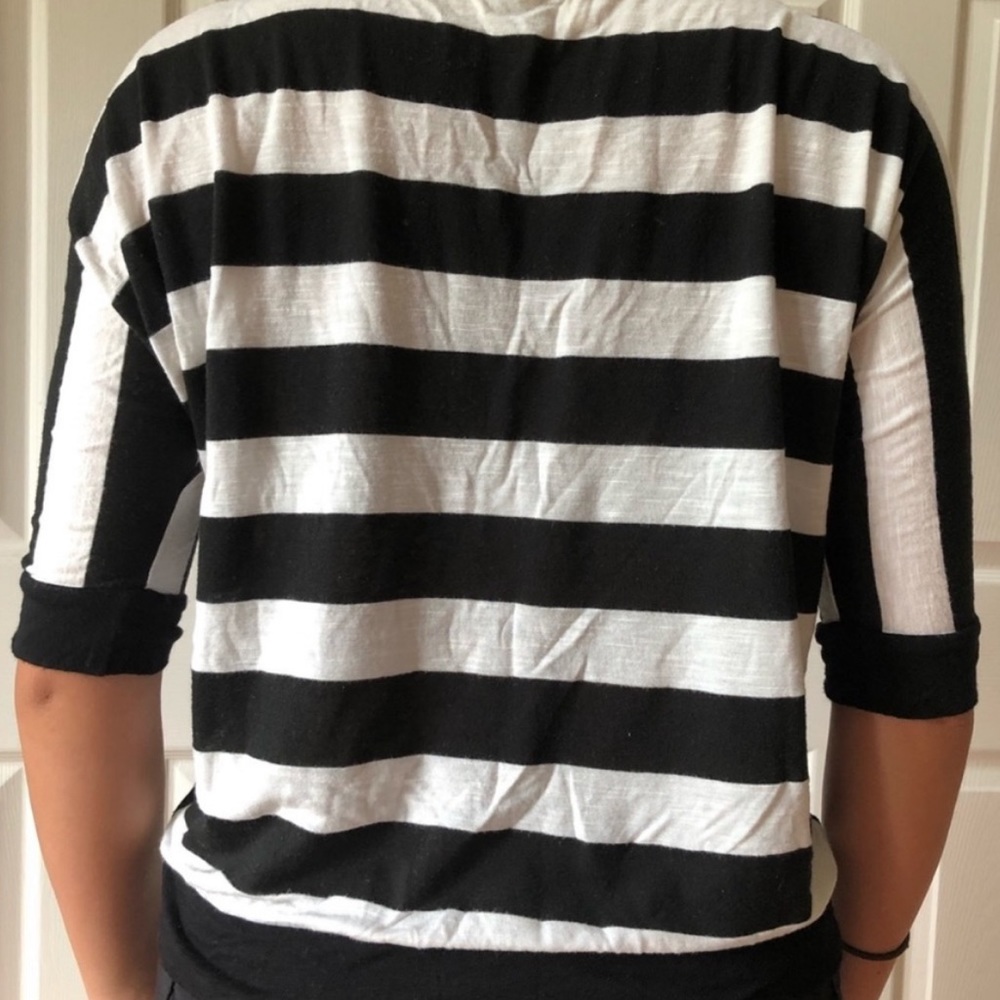 Monteau Black White Striped Soft Dolman Short Sleeve Top Tee Relaxed Y2K Small - Picture 2 of 5